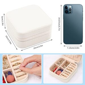 Portable Travel Mini Jewelry Box Leather Jewellery Ring Organizer Case Storage Gift Box Girls Women (white).