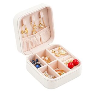 Portable Travel Mini Jewelry Box Leather Jewellery Ring Organizer Case Storage Gift Box Girls Women (white).