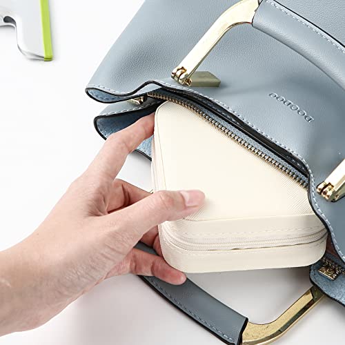 Portable Travel Mini Jewelry Box Leather Jewellery Ring Organizer Case Storage Gift Box Girls Women (white).