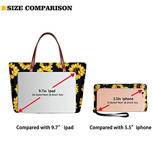 SCRAWLGOD Handbag Tote with Wallet Set for Women, Black and White Piano Keyboard Music 2Pcs Shoulder Bag Wallets Credit Card Holder