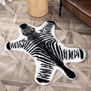 miiciuib cute zebra rug, faux fur skin plush animal shape floor carpet decor cushion for bedroom living room (zebra, 33.5 x 43 inches)