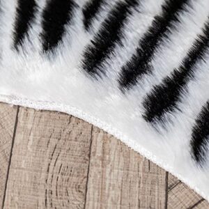 Miiciuib Cute Zebra Rug, Faux Fur Skin Plush Animal Shape Floor Carpet Decor Cushion for Bedroom Living Room (Zebra, 33.5 x 43 Inches)