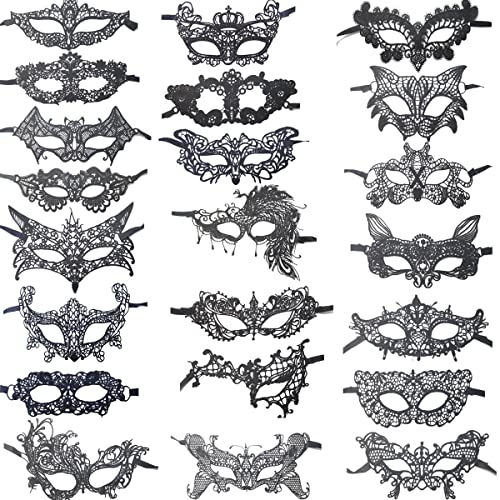 TIHOOD 44PCS Lace Mask Masquerade Venetian Eyemask Halloween Sexy Woman Lace Mask for Halloween Masquerade Carnival Party Costume Ball