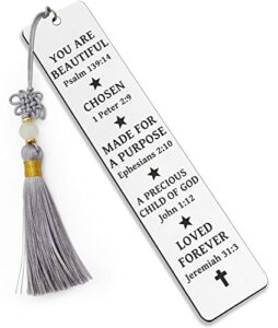 ptzizi inspirational christian metal engraved bookmark with tassel, women bible verse bookmark clip for friends girl sister female book lovers bookworms book club religious gift