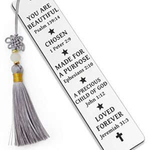 Ptzizi Inspirational Christian Metal Engraved Bookmark with Tassel, Women Bible Verse Bookmark Clip for Friends Girl Sister Female Book Lovers Bookworms Book Club Religious Gift