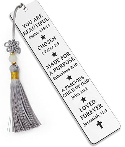 Ptzizi Inspirational Christian Metal Engraved Bookmark with Tassel, Women Bible Verse Bookmark Clip for Friends Girl Sister Female Book Lovers Bookworms Book Club Religious Gift