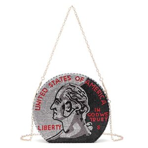Covelin Women's Dollar Coin Handbag Rhinestone Purse Evening Clutch Bag Black