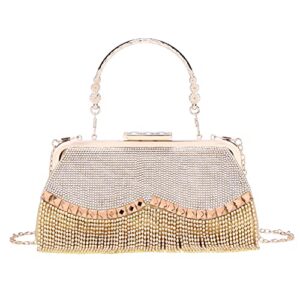 women’s evening bag for dinner night clutch purse handbag with rhinestone tassels gold