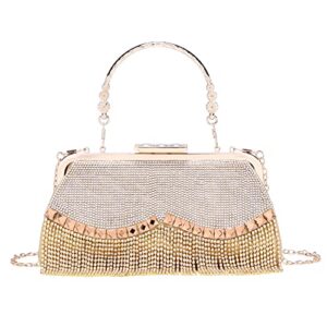 Women's Evening Bag for Dinner Night Clutch Purse Handbag with Rhinestone Tassels Gold