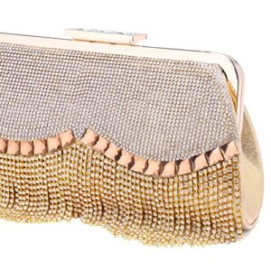 Women's Evening Bag for Dinner Night Clutch Purse Handbag with Rhinestone Tassels Gold