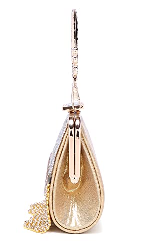 Women's Evening Bag for Dinner Night Clutch Purse Handbag with Rhinestone Tassels Gold