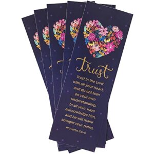 salt & light, proverbs 3:5-6 trust floral heart bookmarks, 2 x 6 inches, 25 bookmarks