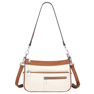 over earth genuine leather shoulder bag small crossbody handbags for women ladies purse(o131e beige/brown)