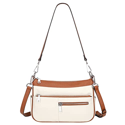 Over Earth Genuine Leather Shoulder Bag Small Crossbody Handbags for Women Ladies Purse(O131E Beige/Brown)