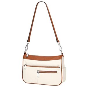 Over Earth Genuine Leather Shoulder Bag Small Crossbody Handbags for Women Ladies Purse(O131E Beige/Brown)