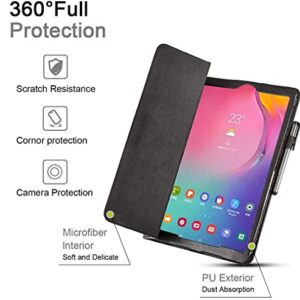 SAMSUNG 2021 Galaxy Tab A7 Lite 8.7” Inch 32 GB Wi-Fi Android 11 Touchscreen International Tablet Bundle – PU Leather Case, Screen Protector, Stylus and 32GB microSD Card [Silver]