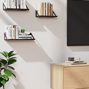 BAYKA Floating Shelves for Bedroom Decor, Rustic Wood Wall Shelves for Living Room Wall Mounted, Hanging Shelving for Bathroom, Laundry Room, Small Shelf for Plants, Books(Black,Set of 3)