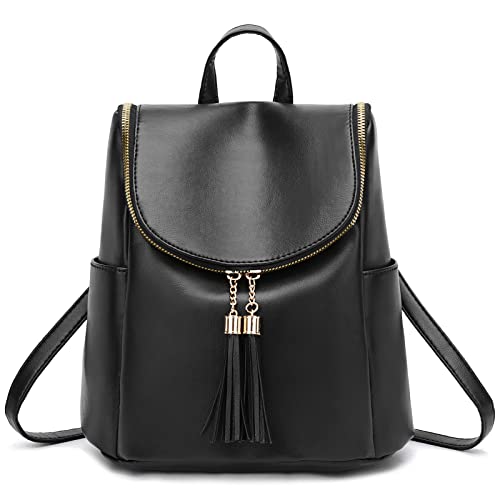 I IHAYNER Backpack Purse for Women Girl PU Leather Fashion Backpack Cute Mini Shoulder Bag with Charm Tassel Black