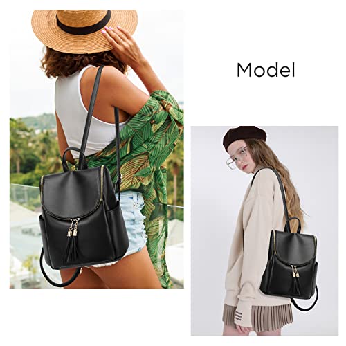 I IHAYNER Backpack Purse for Women Girl PU Leather Fashion Backpack Cute Mini Shoulder Bag with Charm Tassel Black