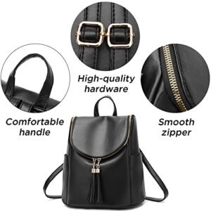 I IHAYNER Backpack Purse for Women Girl PU Leather Fashion Backpack Cute Mini Shoulder Bag with Charm Tassel Black