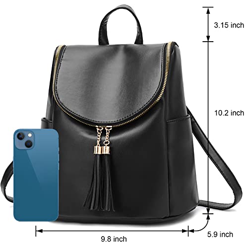 I IHAYNER Backpack Purse for Women Girl PU Leather Fashion Backpack Cute Mini Shoulder Bag with Charm Tassel Black