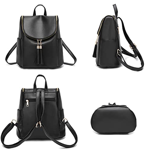 I IHAYNER Backpack Purse for Women Girl PU Leather Fashion Backpack Cute Mini Shoulder Bag with Charm Tassel Black