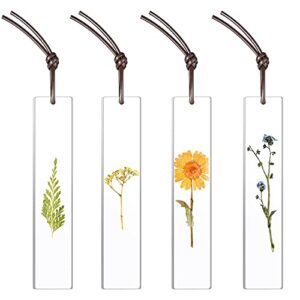 4 Pieces Bookmark Resin Dried Flowers Bookmarks Handmade Resin Floral Bookmarks for Girls Women Ladies Children Kids Teens Lovely Party Favors School Classroom Prize Reading Rewards (Chic Style)