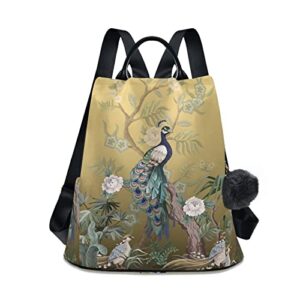 alaza peacock and peonies backpack purse for women travel casual daypack college bookbag work business ladies shoulder bag