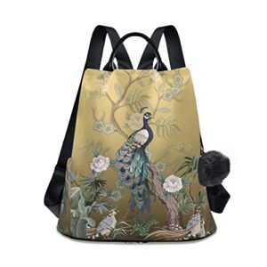 ALAZA Peacock and Peonies Backpack Purse for Women Travel Casual Daypack College Bookbag Work Business Ladies Shoulder Bag