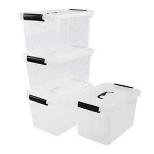 yarebest 10 liter clear storage box, plastic box with clips lid, 4 packs