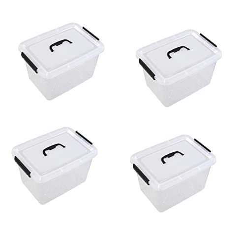 Yarebest 10 Liter Clear Storage Box, Plastic Box with Clips Lid, 4 Packs