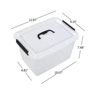 Yarebest 10 Liter Clear Storage Box, Plastic Box with Clips Lid, 4 Packs