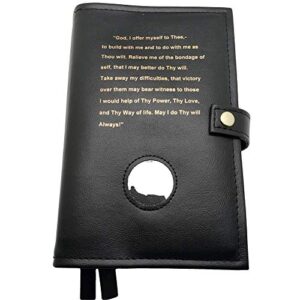deluxe double alcoholics anonymous aa black big book & 12 steps & 12 traditions book cover with third step prayer medallion holder