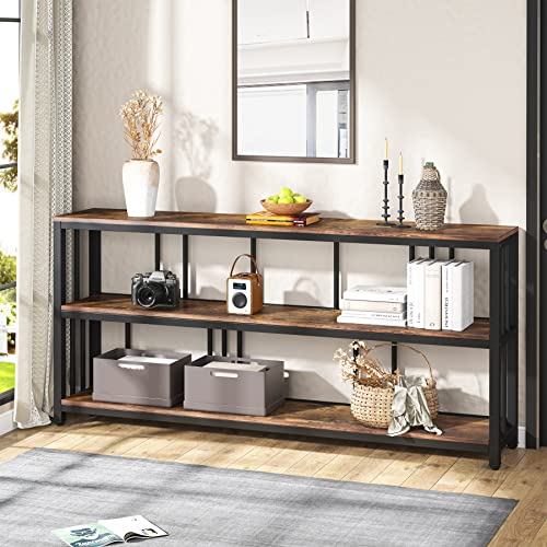 Tribesigns Long Console Table, 70.89 inches Sofa Table, 3 Tier Entryway Table, Industrial Hallway Table, Large Storage Accent Table for Living Room Garage, Rustic Behind Couch Table