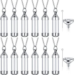 mtlee vial necklace glass vial pendant stainless steel glass container necklace openable memorial keepsake cremation ashes holder (12 pieces)