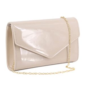 gabrine women’s patent leather evening bag shoulder bag clutch purses handbag for wedding party prom, naked color