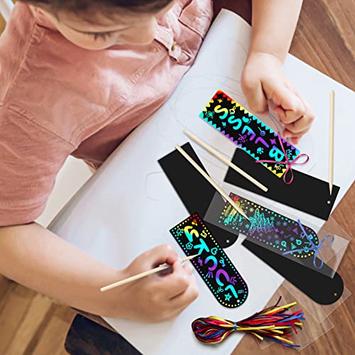 gsnma 50 Set 2 Style Magic Scratch Rainbow Bookmarks Making Kit Rainbow Scratch Paper for Kids Students Christmas Party Favor Scratch Paper DIY Bookmarks Bulk with Scratching Tools Satin Ribbon