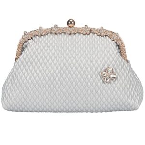 fawziya crystal small handbag for women floral quilted clutch-silver