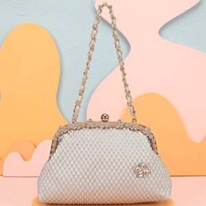 Fawziya Crystal Small Handbag For Women Floral Quilted Clutch-Silver