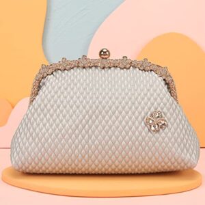 Fawziya Crystal Small Handbag For Women Floral Quilted Clutch-Silver