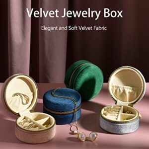 TAIMY Velvet Travel Jewelry Box, Round Small Travel Jewelry Case for Women Girls, Portable Mini Jewelry Travel Organizer Boxes for Rings Earrings Necklaces Bracelets(Blush Peach)