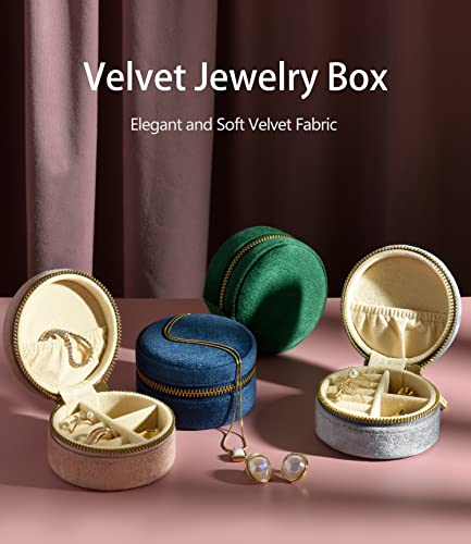 TAIMY Velvet Travel Jewelry Box, Round Small Travel Jewelry Case for Women Girls, Portable Mini Jewelry Travel Organizer Boxes for Rings Earrings Necklaces Bracelets(Blush Peach)