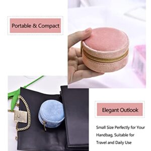 TAIMY Velvet Travel Jewelry Box, Round Small Travel Jewelry Case for Women Girls, Portable Mini Jewelry Travel Organizer Boxes for Rings Earrings Necklaces Bracelets(Blush Peach)