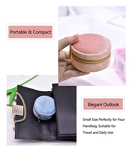 TAIMY Velvet Travel Jewelry Box, Round Small Travel Jewelry Case for Women Girls, Portable Mini Jewelry Travel Organizer Boxes for Rings Earrings Necklaces Bracelets(Blush Peach)