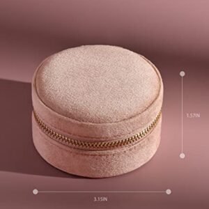 TAIMY Velvet Travel Jewelry Box, Round Small Travel Jewelry Case for Women Girls, Portable Mini Jewelry Travel Organizer Boxes for Rings Earrings Necklaces Bracelets(Blush Peach)