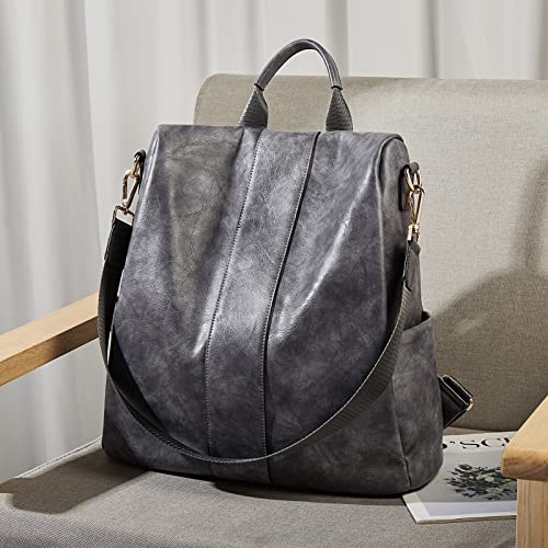 FOXLOVER Womens Backpack Purse Ladies Large Vegan Leather Travel Convertible Anti Theft Shoulder Bags (Grey)