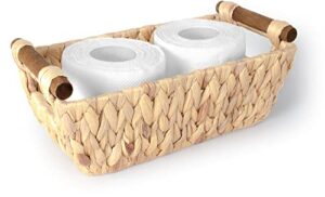 ado basics water hyacinth hand woven basket, stain resistant polished wooden handles storage wicker baskets 12″ length, 6.29″ width, 4.25 height
