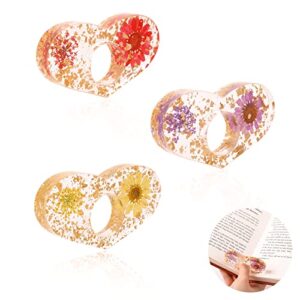 book page holder,3 pcs dried flower resin book opener holder reading lover’s gift thumb book page holder book reading accessories gifts for book lovers women transparent thumb ring page holder