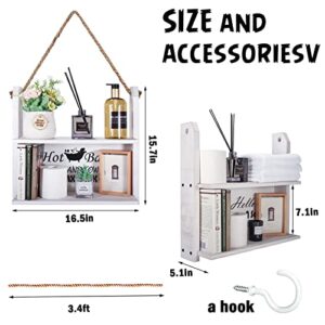 OFIDELITY 2 Tier Over Toilet Storage Bathroom Organizer Shelf, for Toilet Paper Holder Storage, Restroom Decor Wall Hanging Shelves with Hanging Hook, Bottles Towel Organisers Rack (Seat)