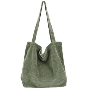 aluwu corduroy tote bag for women girl casual work canvas shoulder handbags cute large purse light green